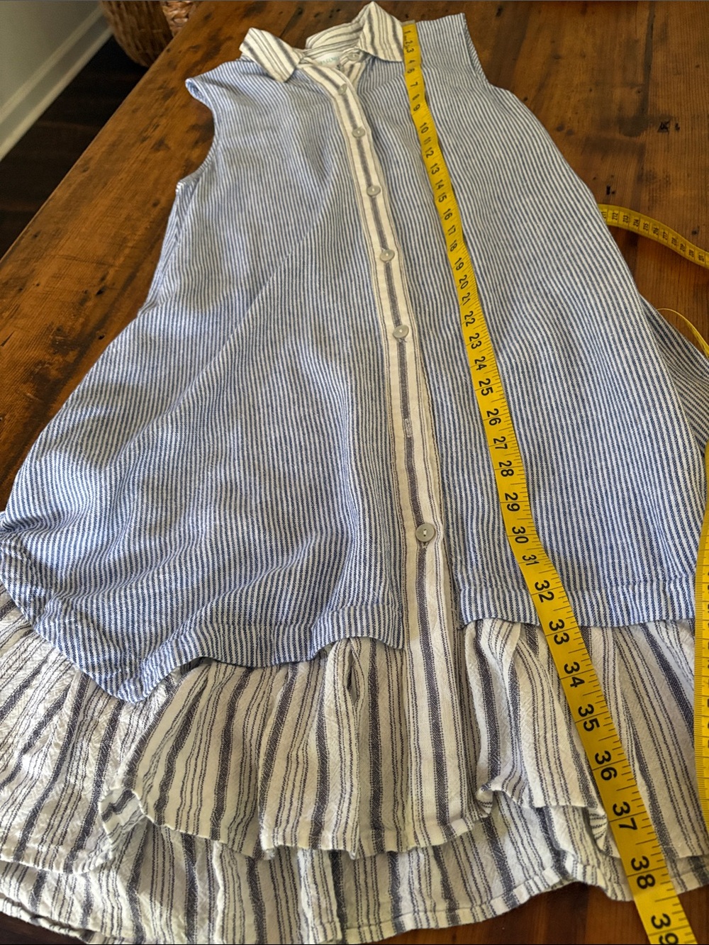 Cynthia Rowley Blue Striped Button Up Dress Ruffle Flounce Hem Lagenlook Sz S - Picture 9 of 10
